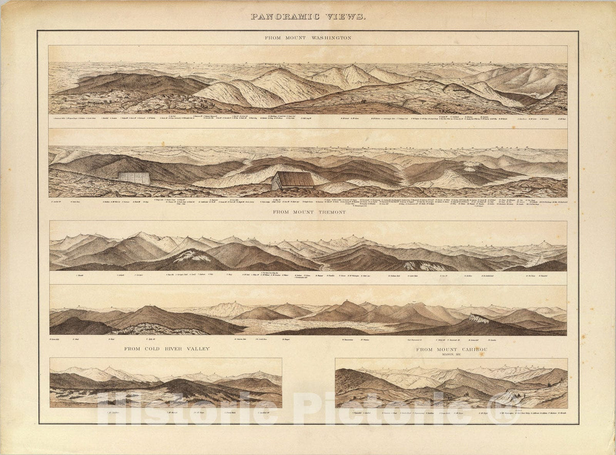 Historic Map : Panoramic views. From Mount Washington, Mount Tremont, etc., 1878, Vintage Wall Art