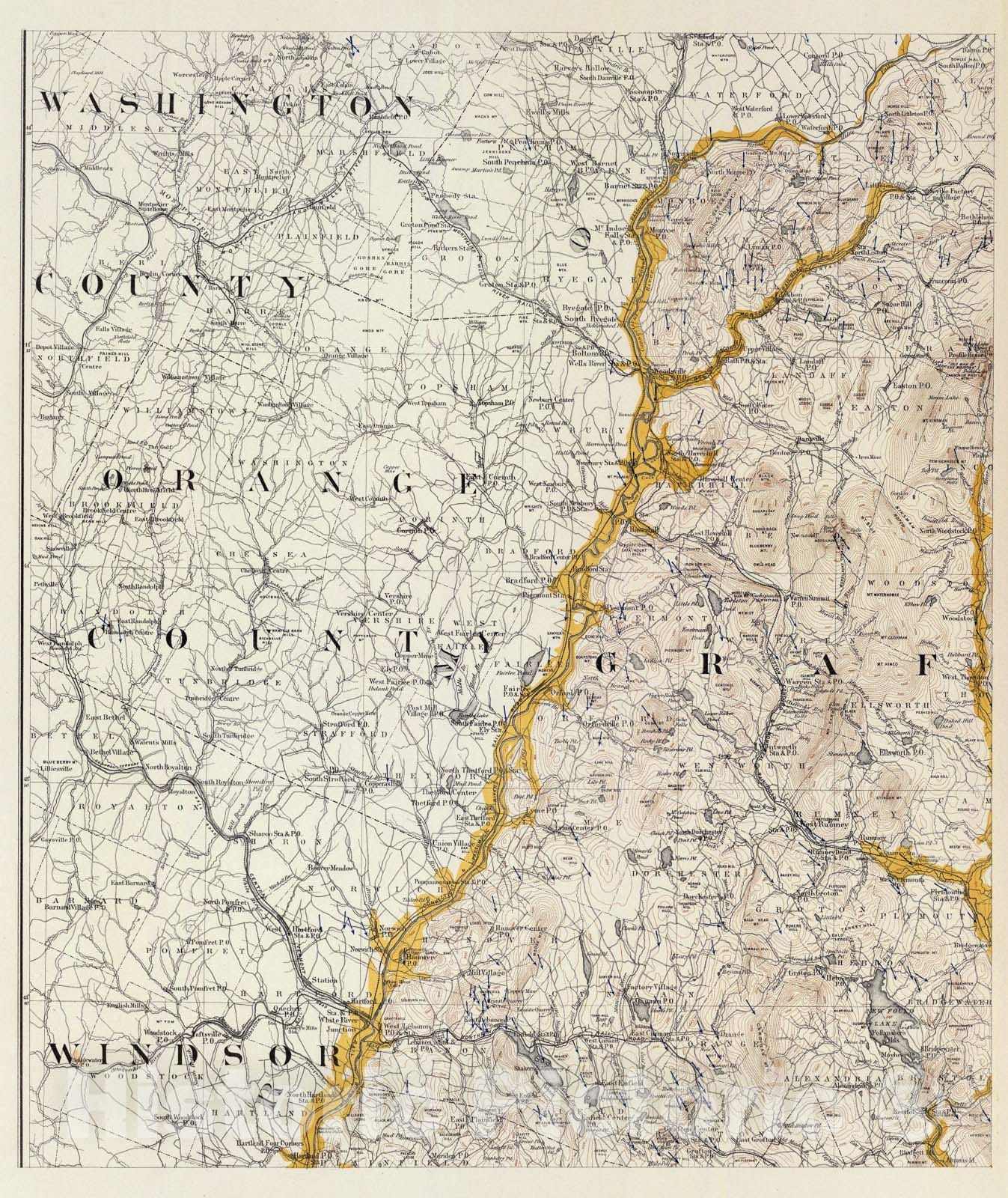 Historic Map : (Topographic and glacial feature map of New Hampshire. Sheet 2), 1878, Vintage Wall Art