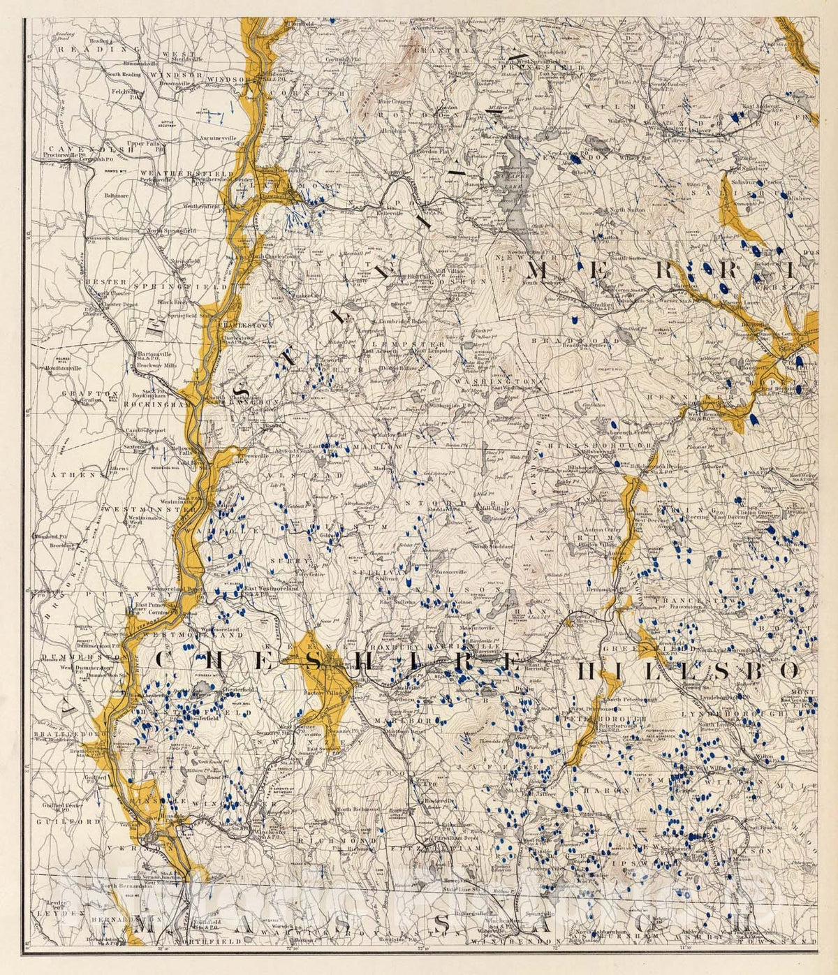 Historic Map : (Topographic and glacial feature map of New Hampshire. Sheet 4), 1878, Vintage Wall Art
