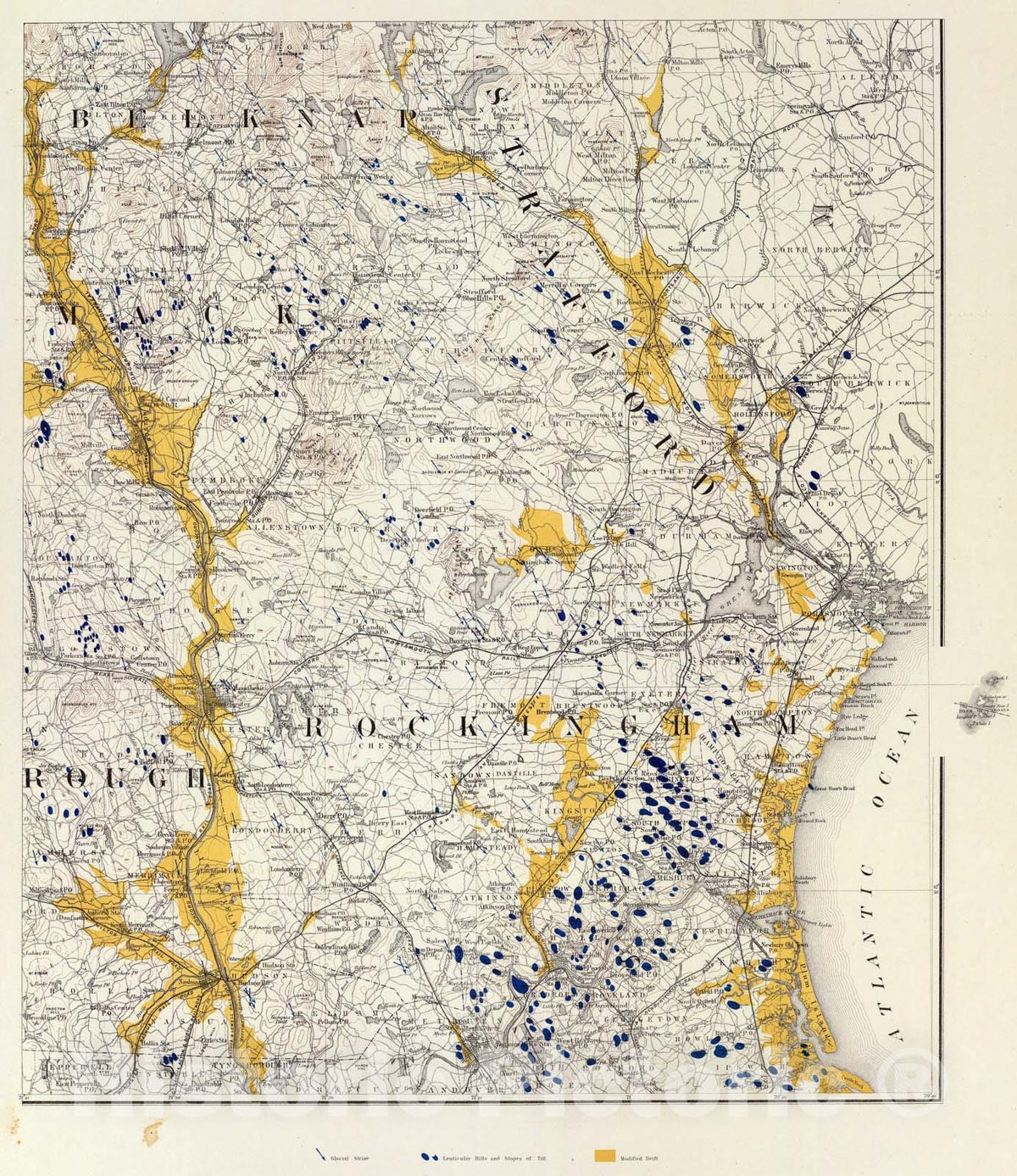 Historic Map : (Topographic and glacial feature map of New Hampshire. Sheet 5), 1878, Vintage Wall Art