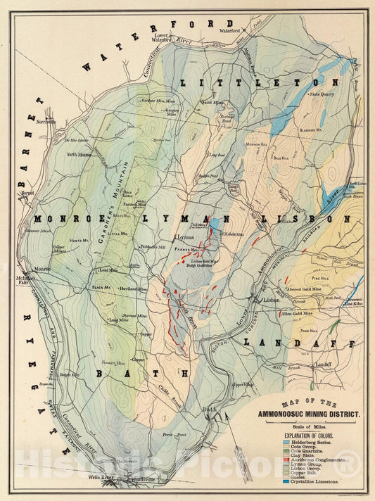 Historic Map : Map of the Ammonoosuc Mining District., 1878, Vintage Wall Art