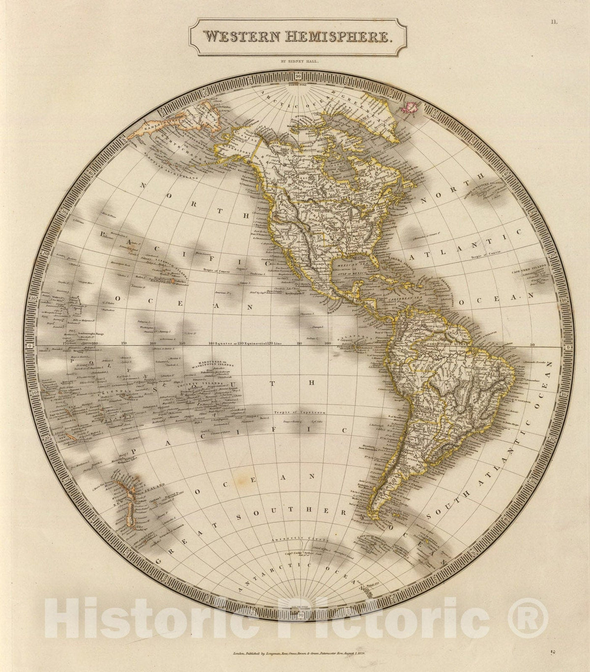 Historic Map : W. Hemisphere., 1829, Vintage Wall Art