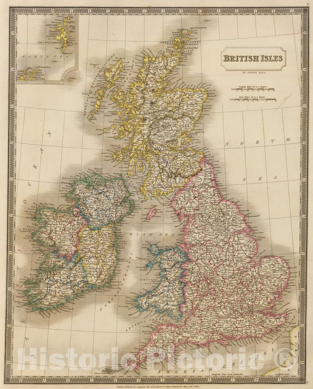 Historic Map : British Isles., 1829, Vintage Wall Art