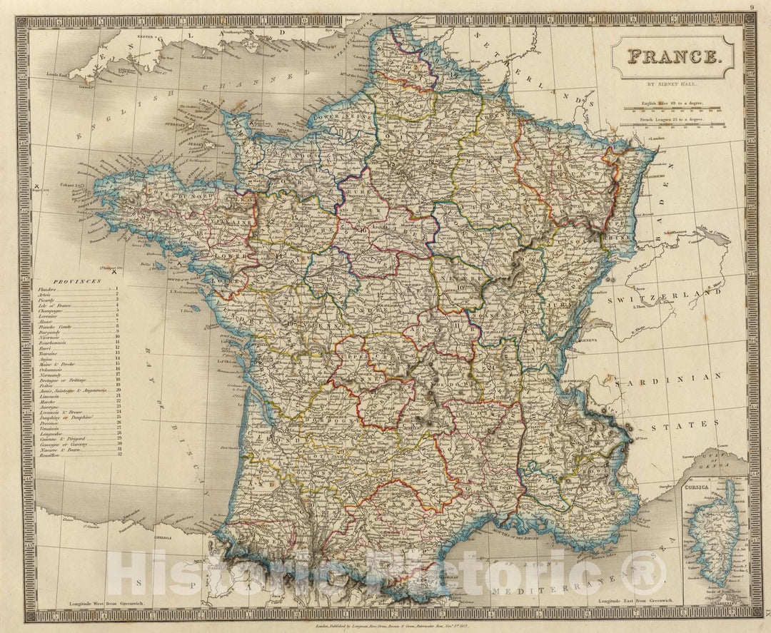 Historic Map : France., 1827, Vintage Wall Art