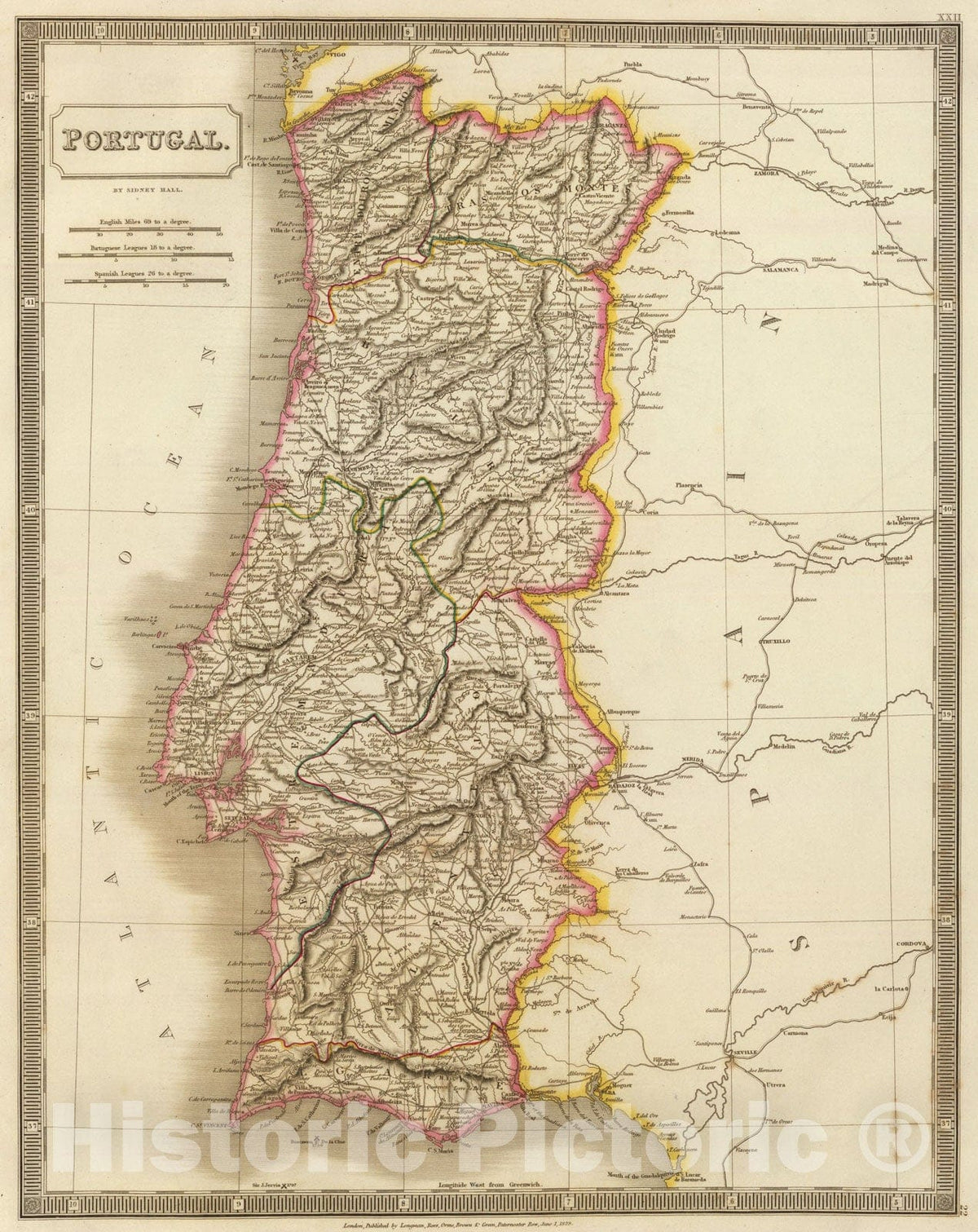 Historic Map : Portugal., 1829, Vintage Wall Art