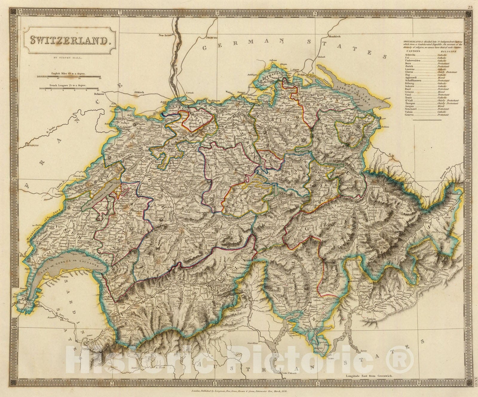 Historic Map : Switzerland., 1828, Vintage Wall Art