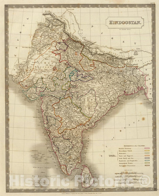 Historic Map : Hindoostan., 1827, Vintage Wall Art
