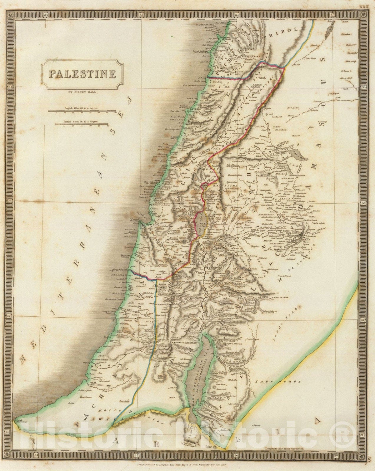 Historic Map : Palestine., 1830, Vintage Wall Art