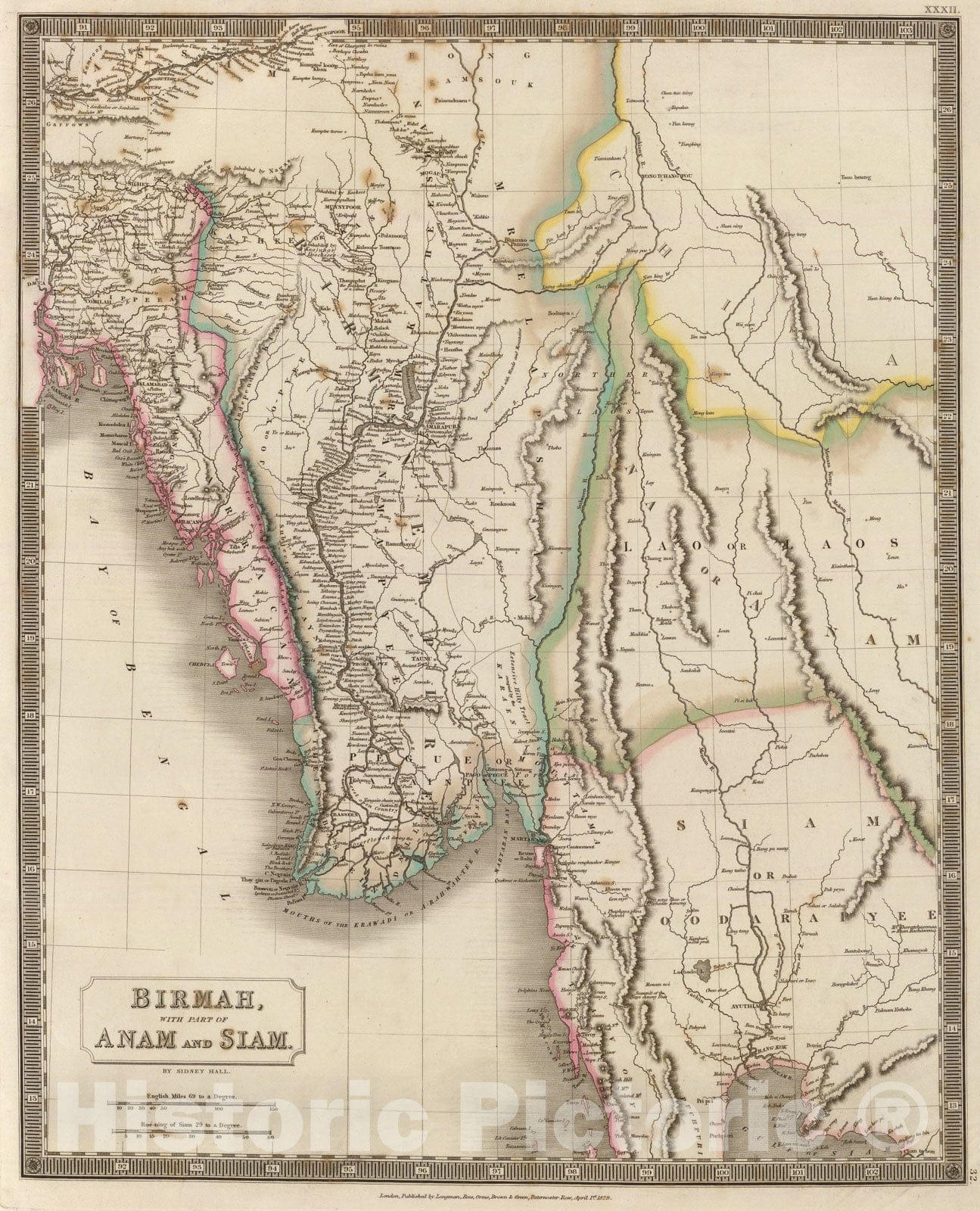 Historic Map : Birmah, Anam, Siam., 1829, Vintage Wall Art