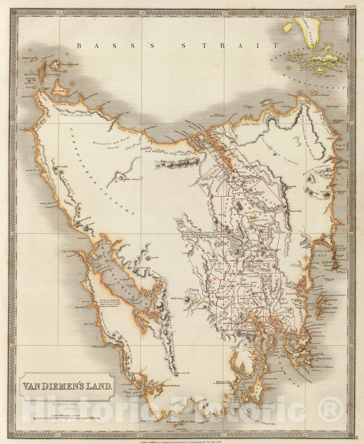 Historic Map : Van Diemen's Land., 1828, Vintage Wall Art