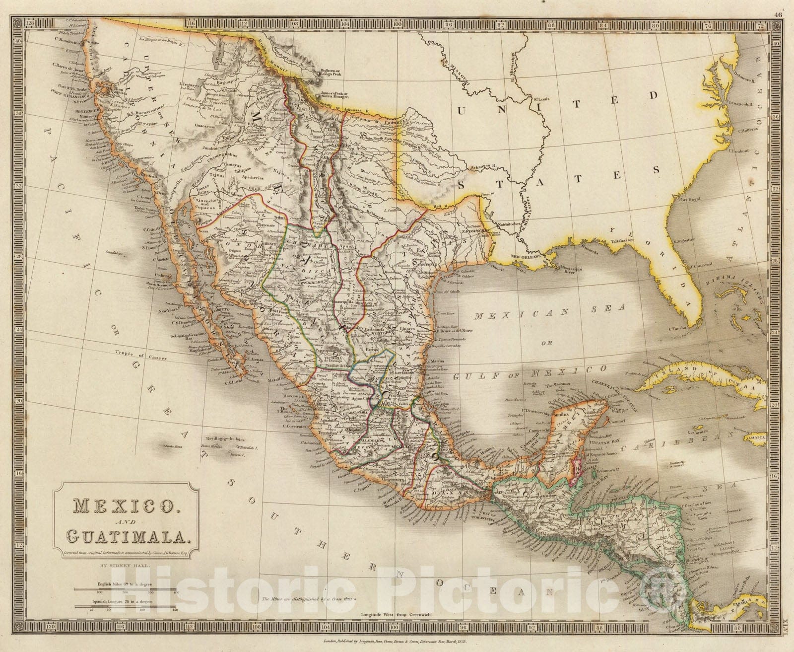 Historic Map : Mexico, Guatimala., 1828, Vintage Wall Art
