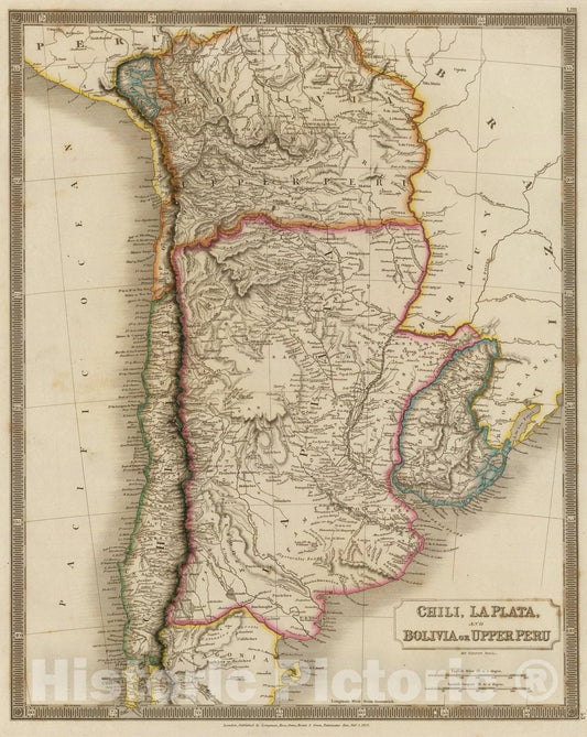 Historic Map : Chili, La Plata, Bolivia., 1829, Vintage Wall Art
