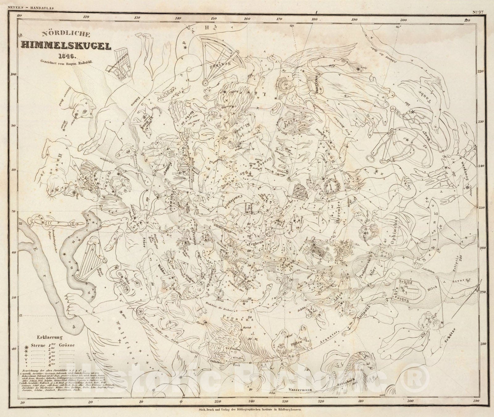 Historic Map : Himmelskugel, nordliche., 1846, Vintage Wall Art