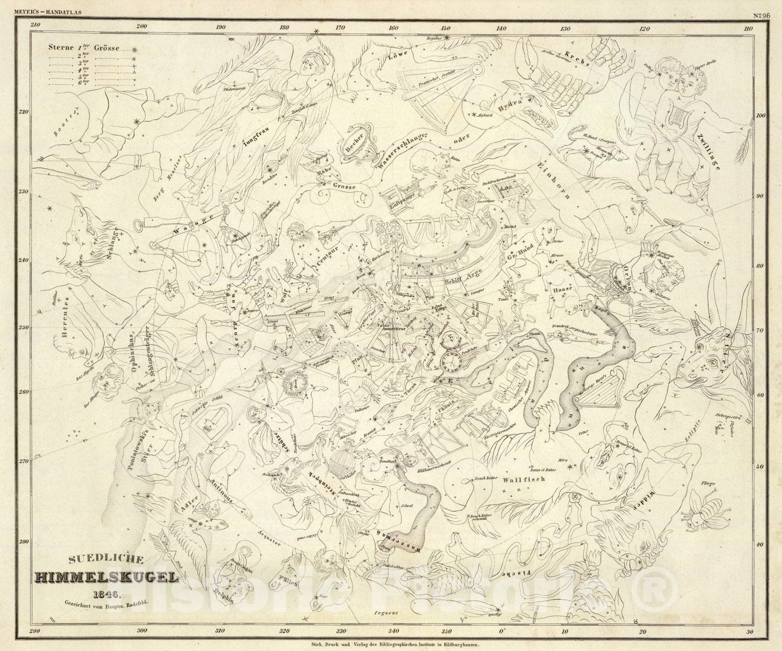 Historic Map : Himmelskugel, suedliche., 1846, Vintage Wall Art