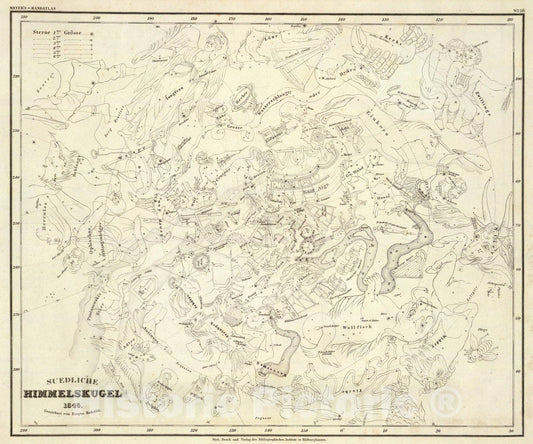 Historic Map : Himmelskugel, suedliche., 1846, Vintage Wall Art