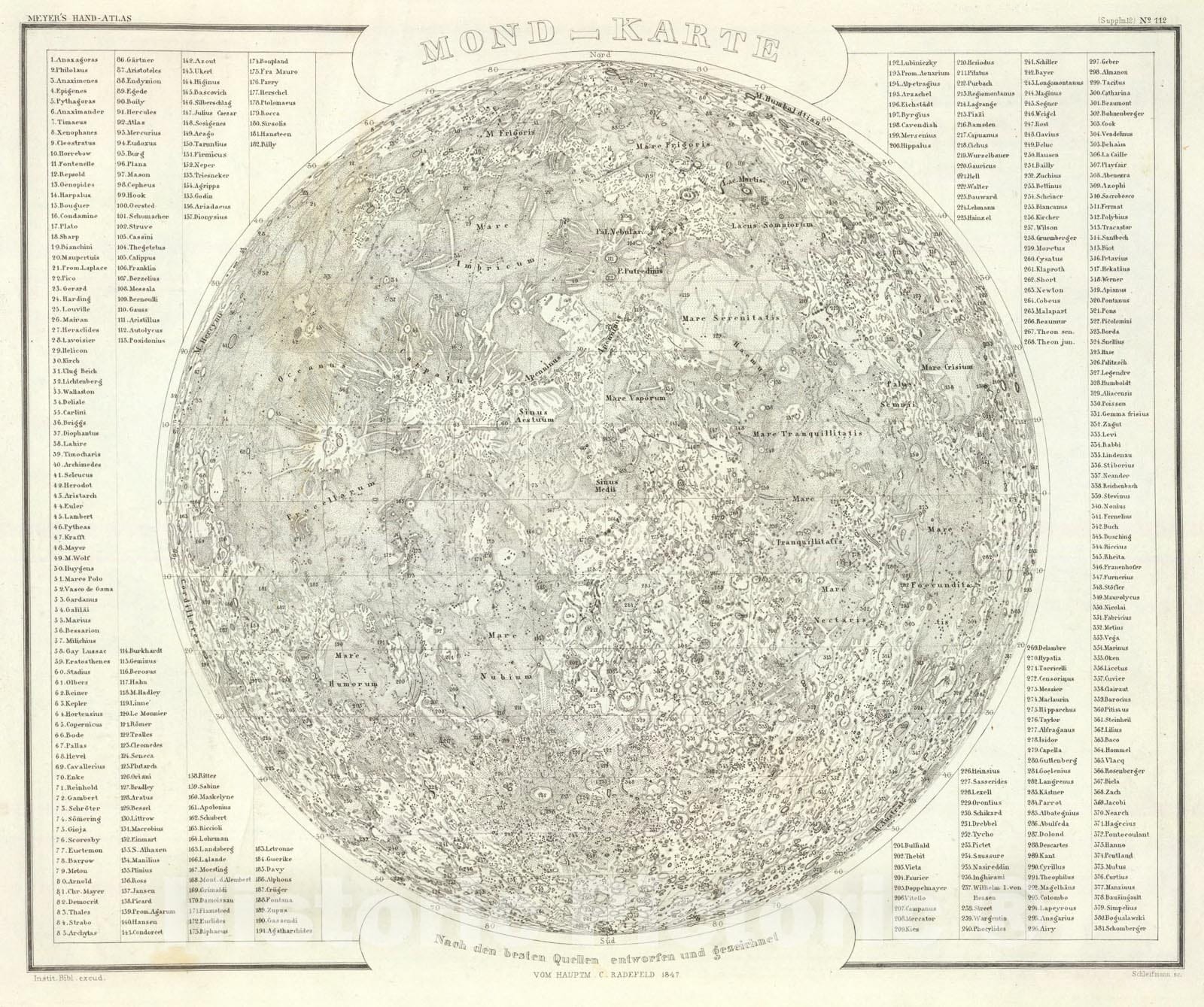 Historic Map : Mond-Karte., 1847, Vintage Wall Art