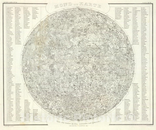 Historic Map : Mond-Karte., 1847, Vintage Wall Art