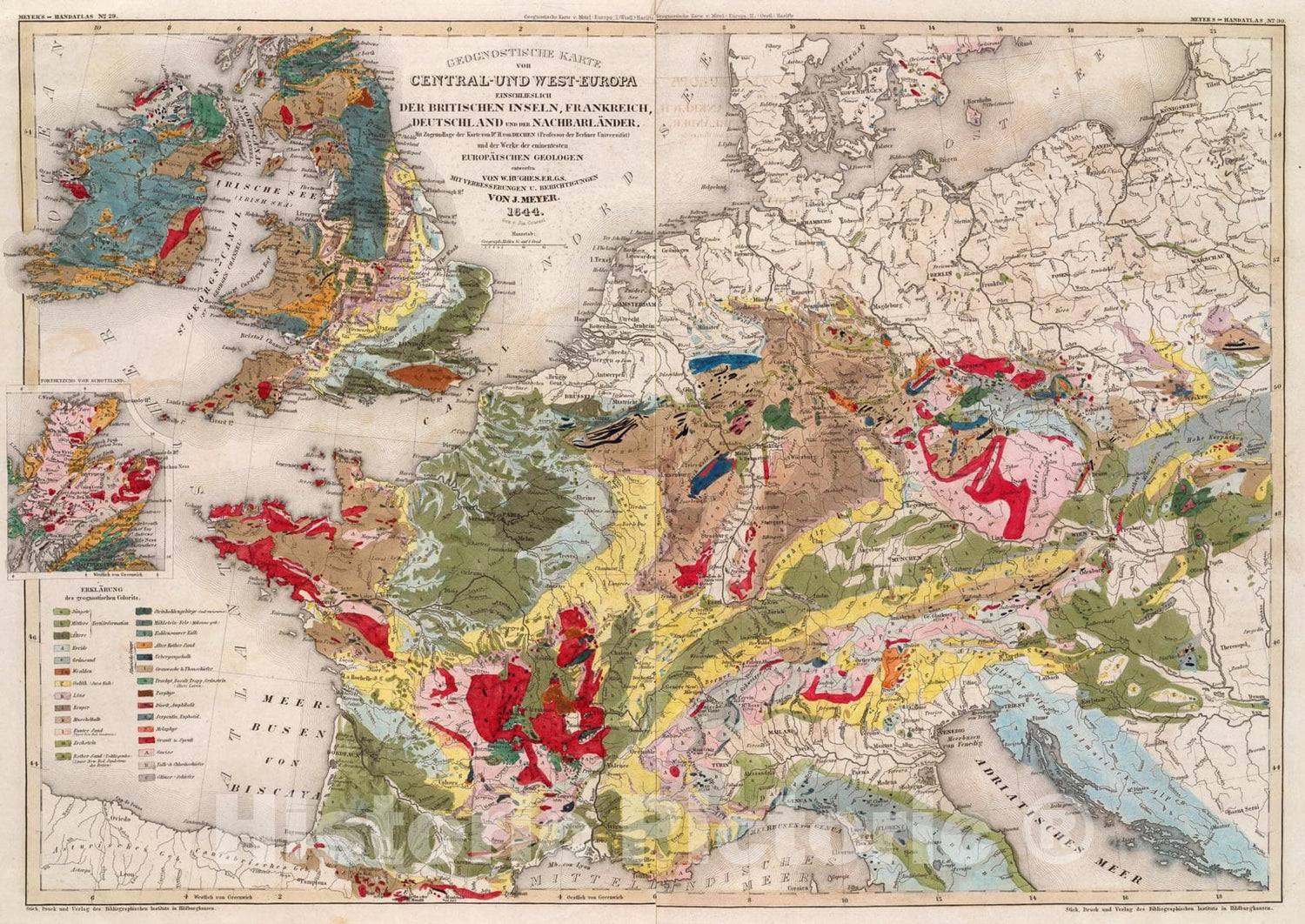 Historic Map : Geognost. Karte, Central- u. West-Europa., 1844, Vintage Wall Art