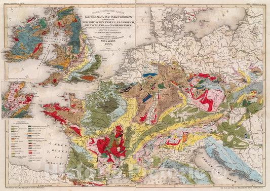 Historic Map : Geognost. Karte, Central- u. West-Europa., 1844, Vintage Wall Art
