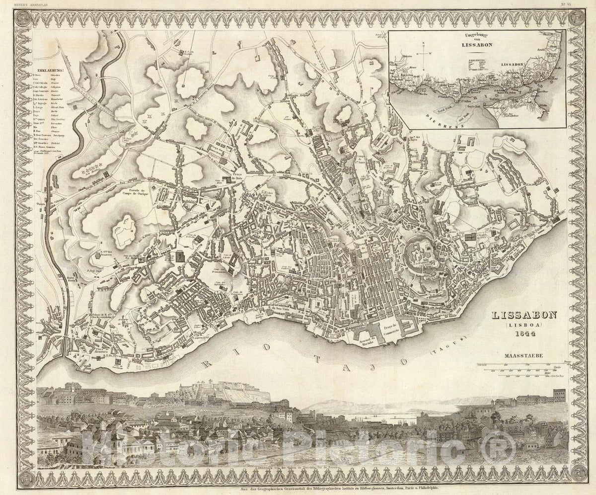 Historic Map : Lissabon., 1844, Vintage Wall Art