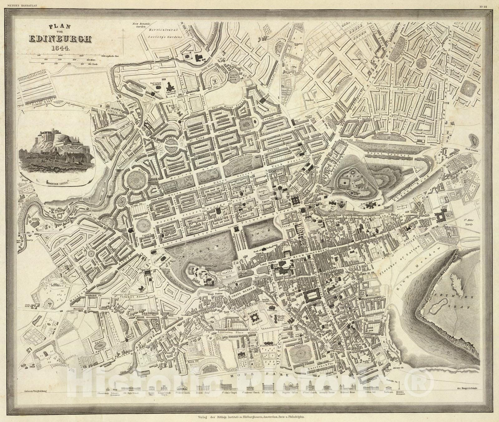 Historic Map : Edinburgh., 1844, Vintage Wall Art