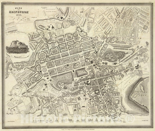Historic Map : Edinburgh., 1844, Vintage Wall Art