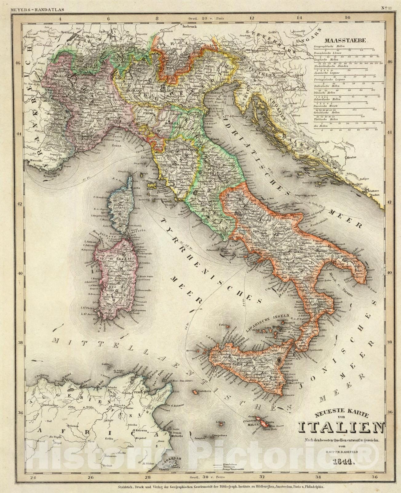 Historic Map : Italien., 1844, Vintage Wall Art