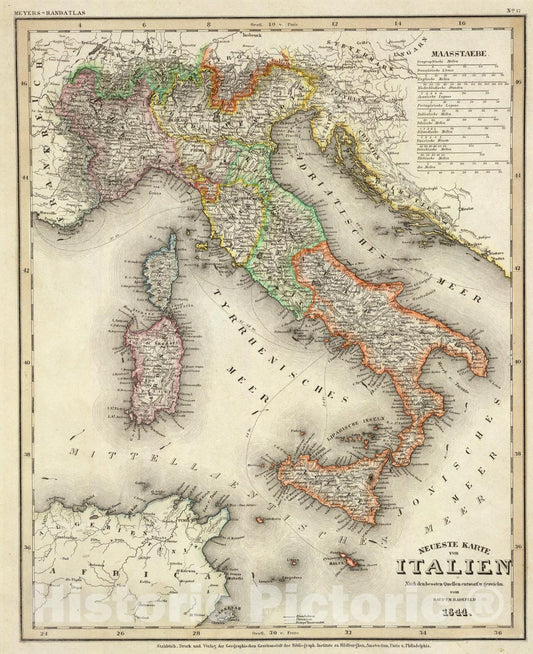 Historic Map : Italien., 1844, Vintage Wall Art