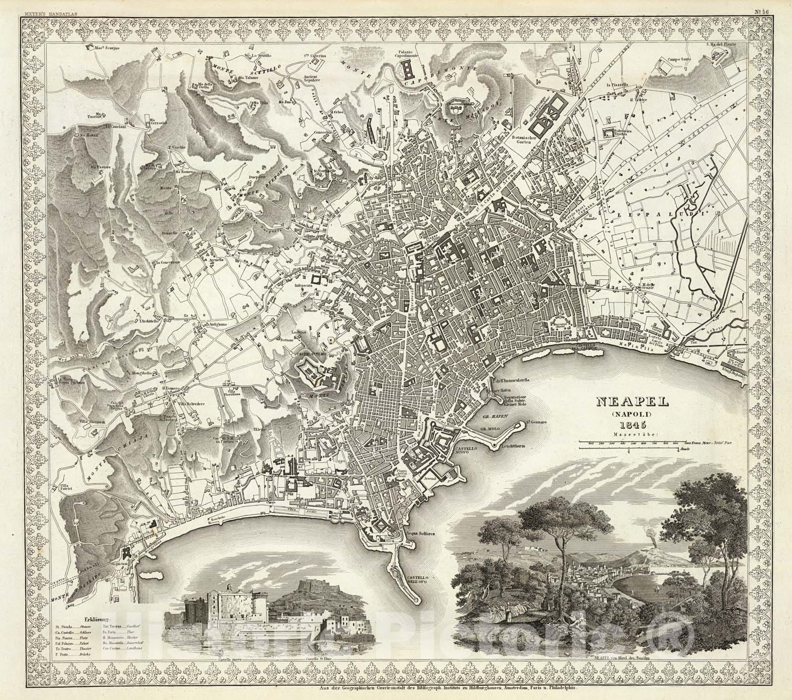 Historic Map : Neapel, Napoli., 1845, Vintage Wall Art