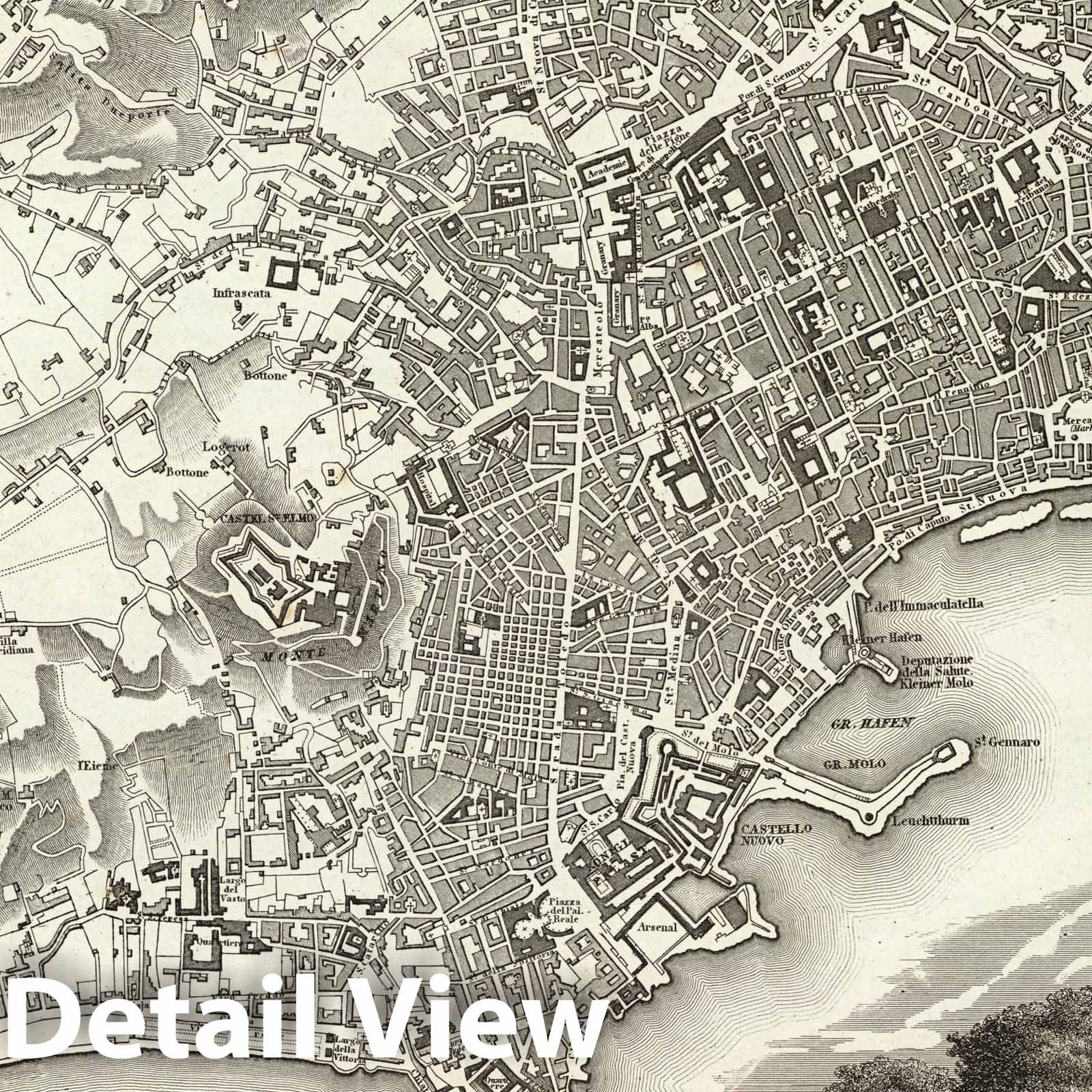 Naples, Italy 1845 - Historical Map Print from Meyer's Hand-Atlas