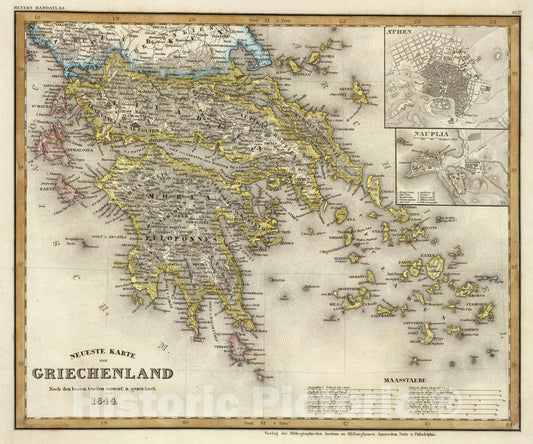 Historic Map : Griechenland., 1844, Vintage Wall Art