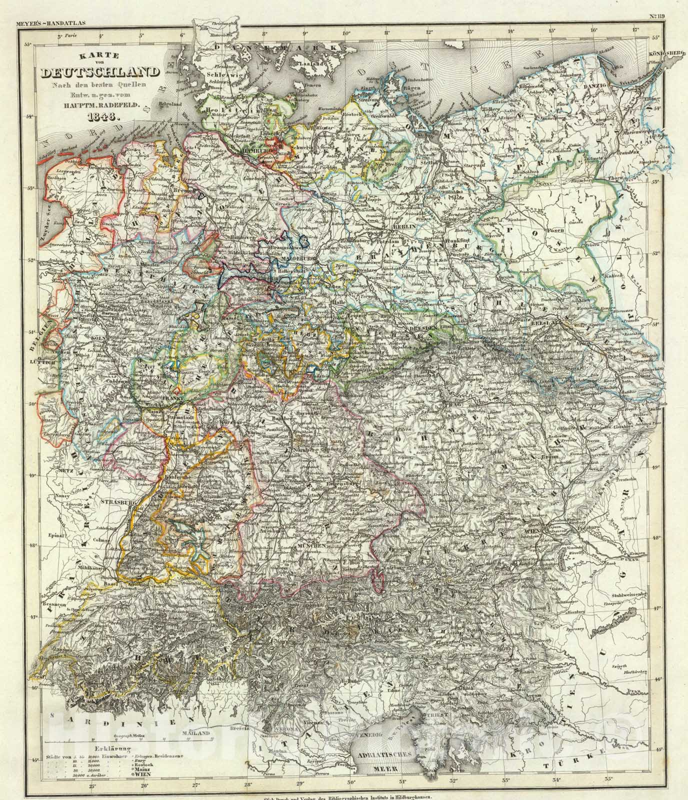 Historic Map : Deutschland., 1848, Vintage Wall Art