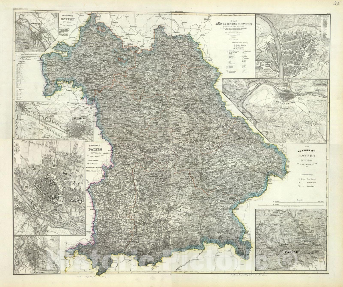 Historic Map : Composite: Bayern., 1860, Vintage Wall Art