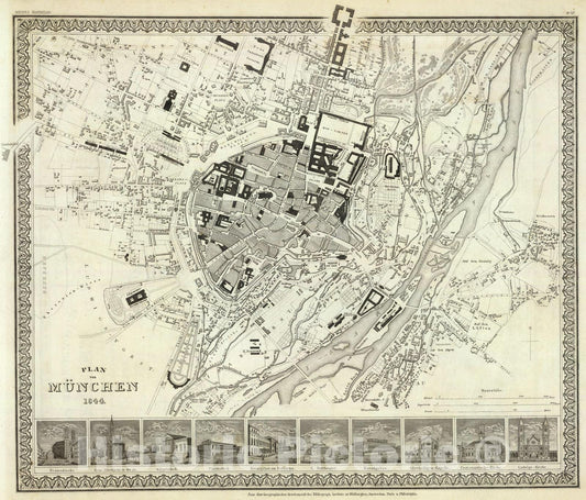 Historic Map : Munchen., 1844, Vintage Wall Art