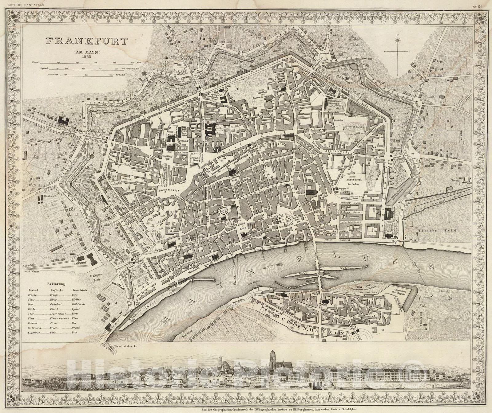 Historic Map : Frankfurt a/M., 1845, Vintage Wall Art