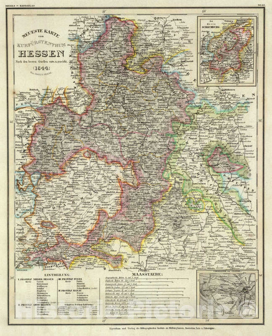 Historic Map : Hessen, Schaumburg, Cassel., 1844, Vintage Wall Art