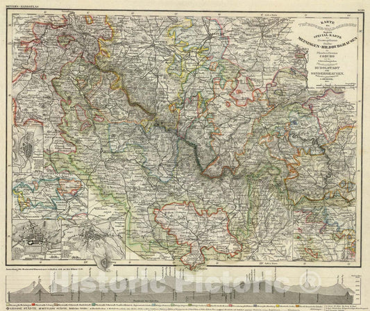 Historic Map : Thuringer-Wald-Gebirges., 1850, Vintage Wall Art