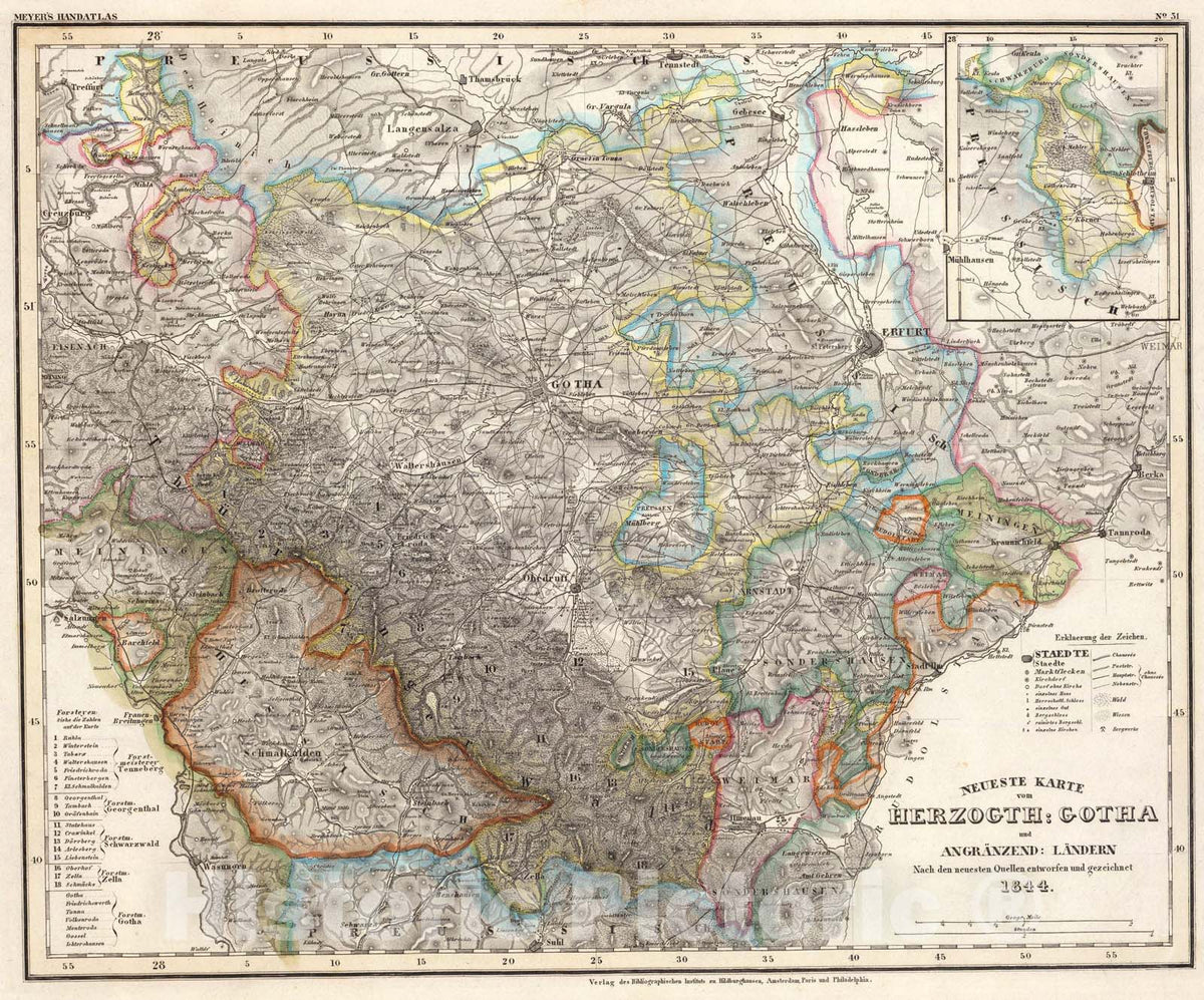 Historic Map : Gotha Herzogthum., 1844, Vintage Wall Art
