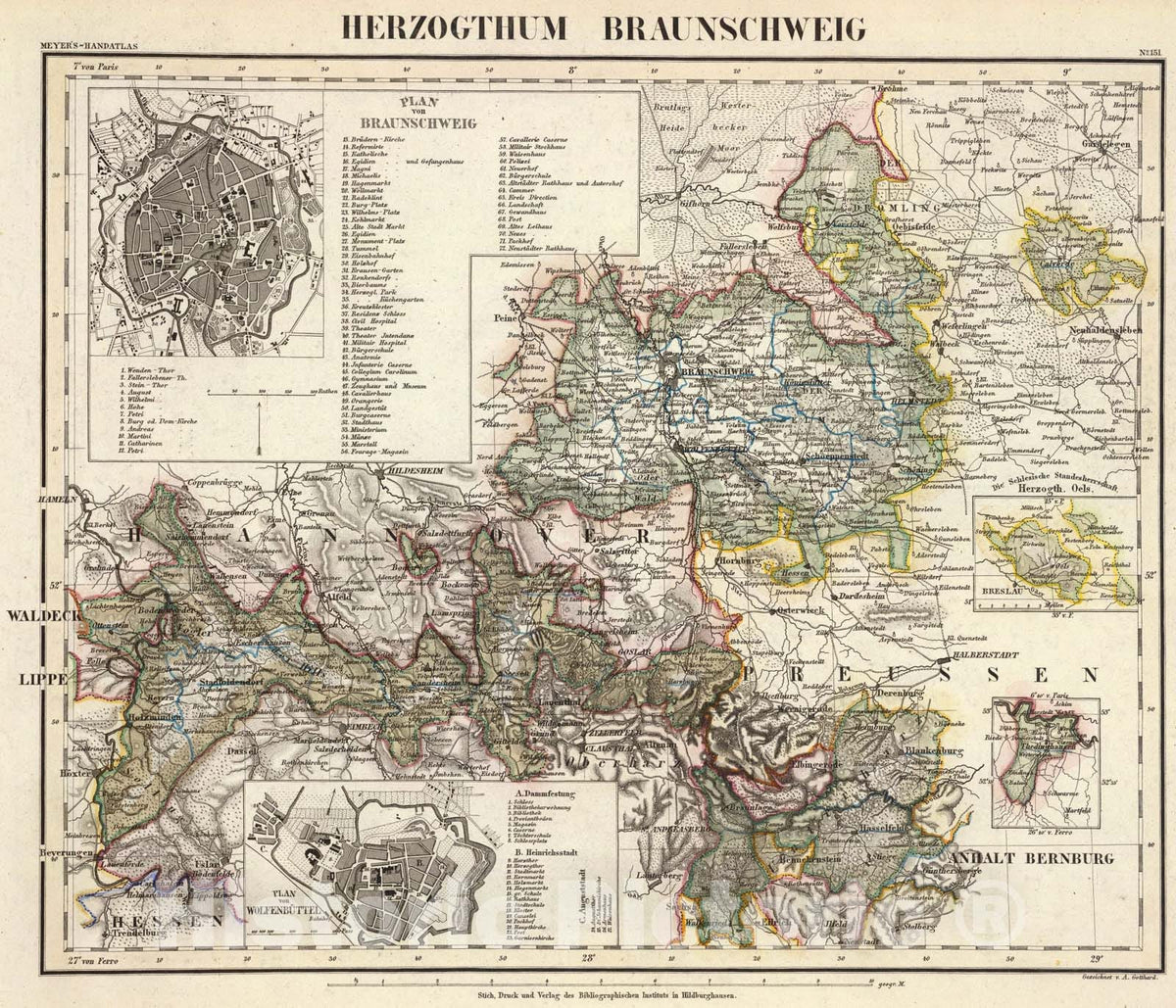 Historic Map : Braunschweig Herzogthum., 1860, Vintage Wall Art