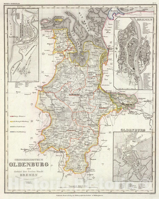 Historic Map : Oldenburg Grossherzogthum., 1851, Vintage Wall Art