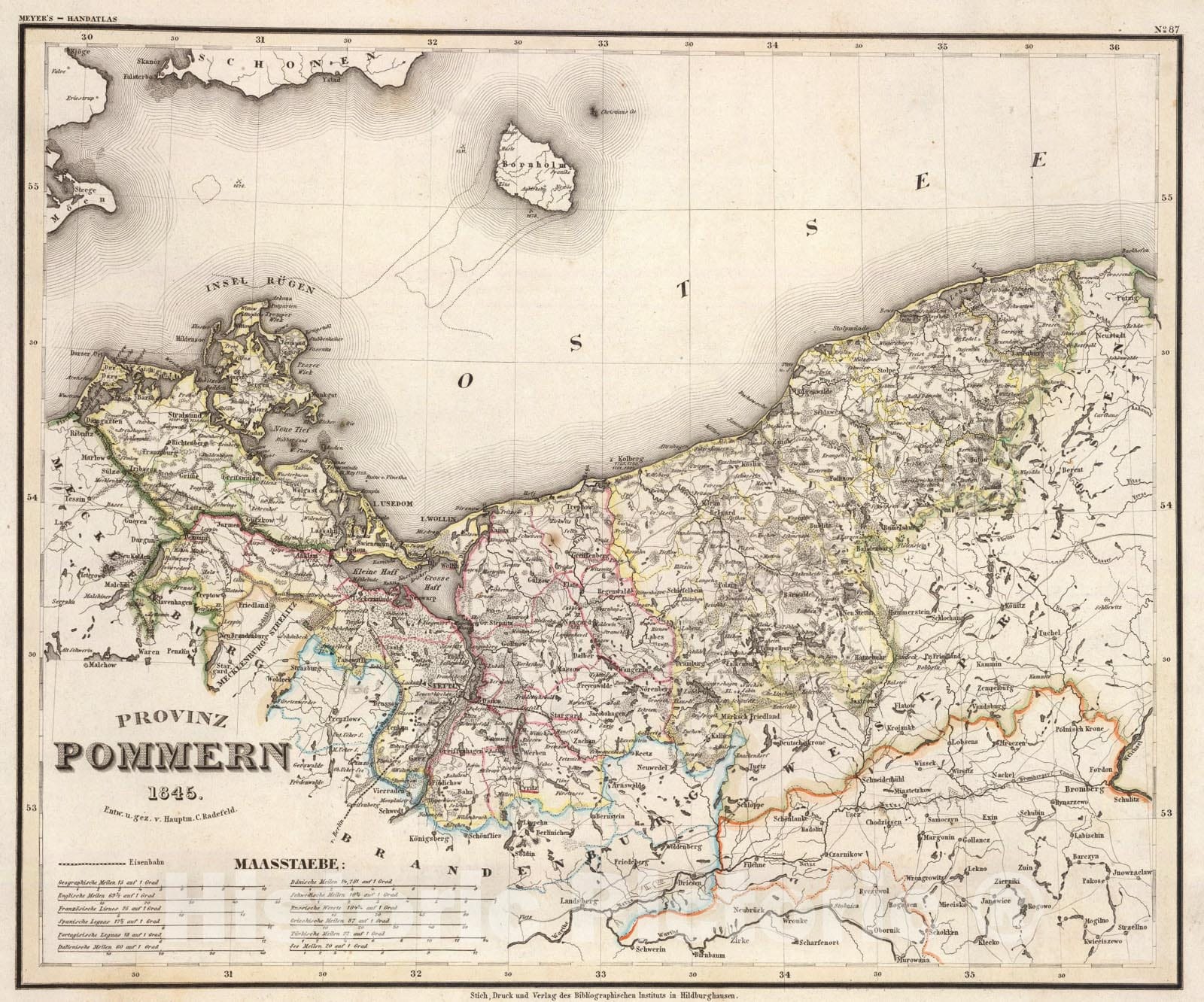 Historic Map : Pommern., 1845, Vintage Wall Art