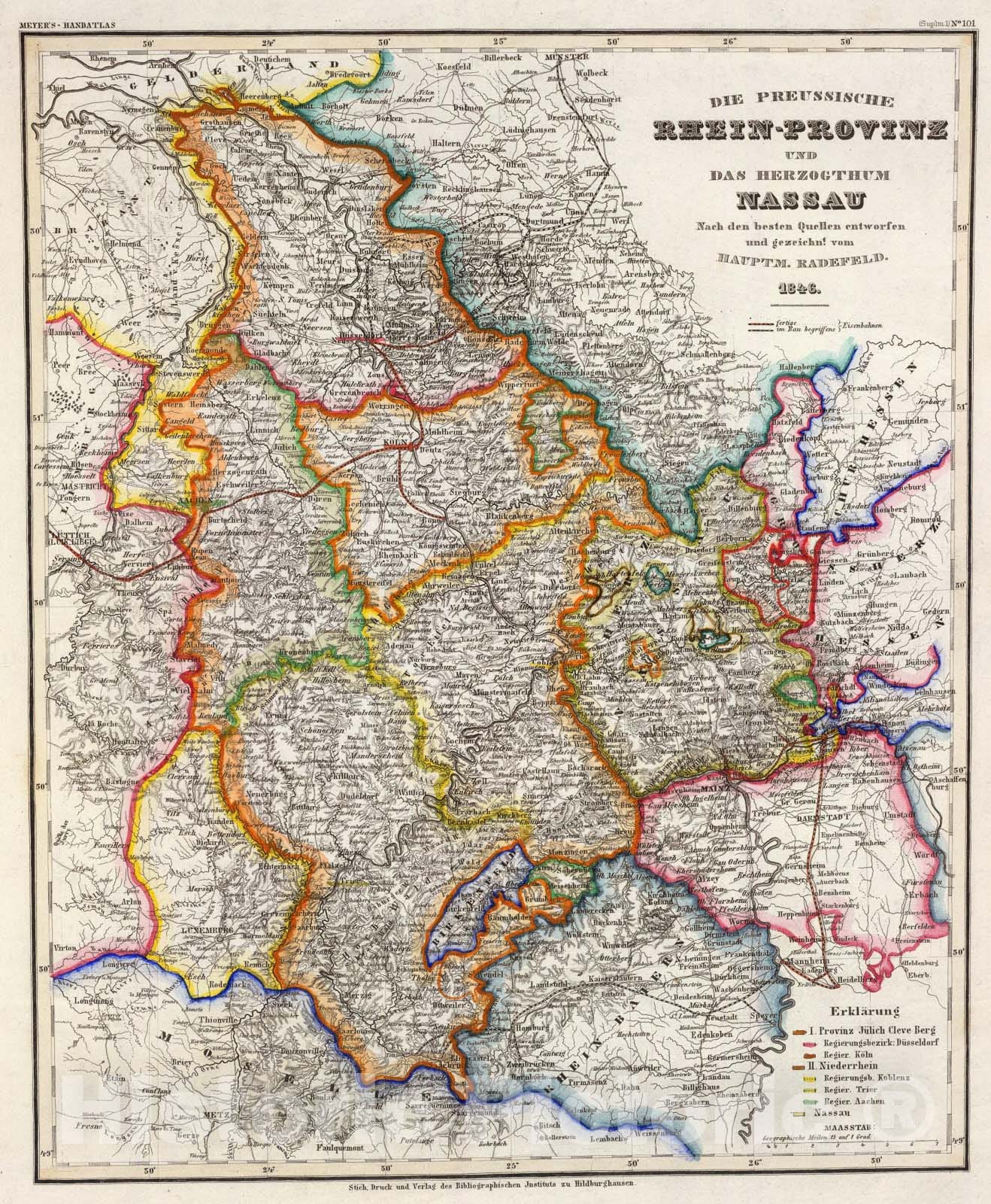 Historic Map : Rhein-Provinz, Nassau., 1846, Vintage Wall Art