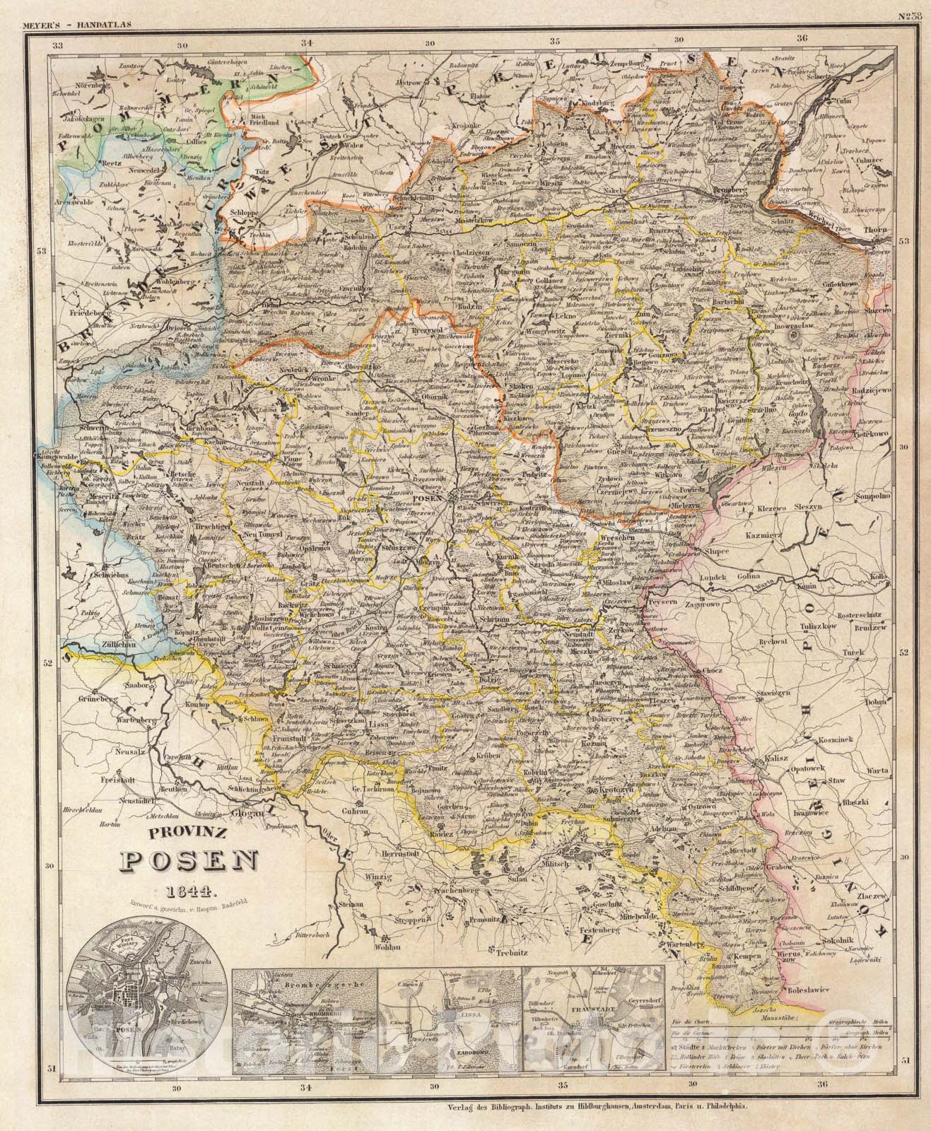 Historic Map : Posen., 1844, Vintage Wall Art