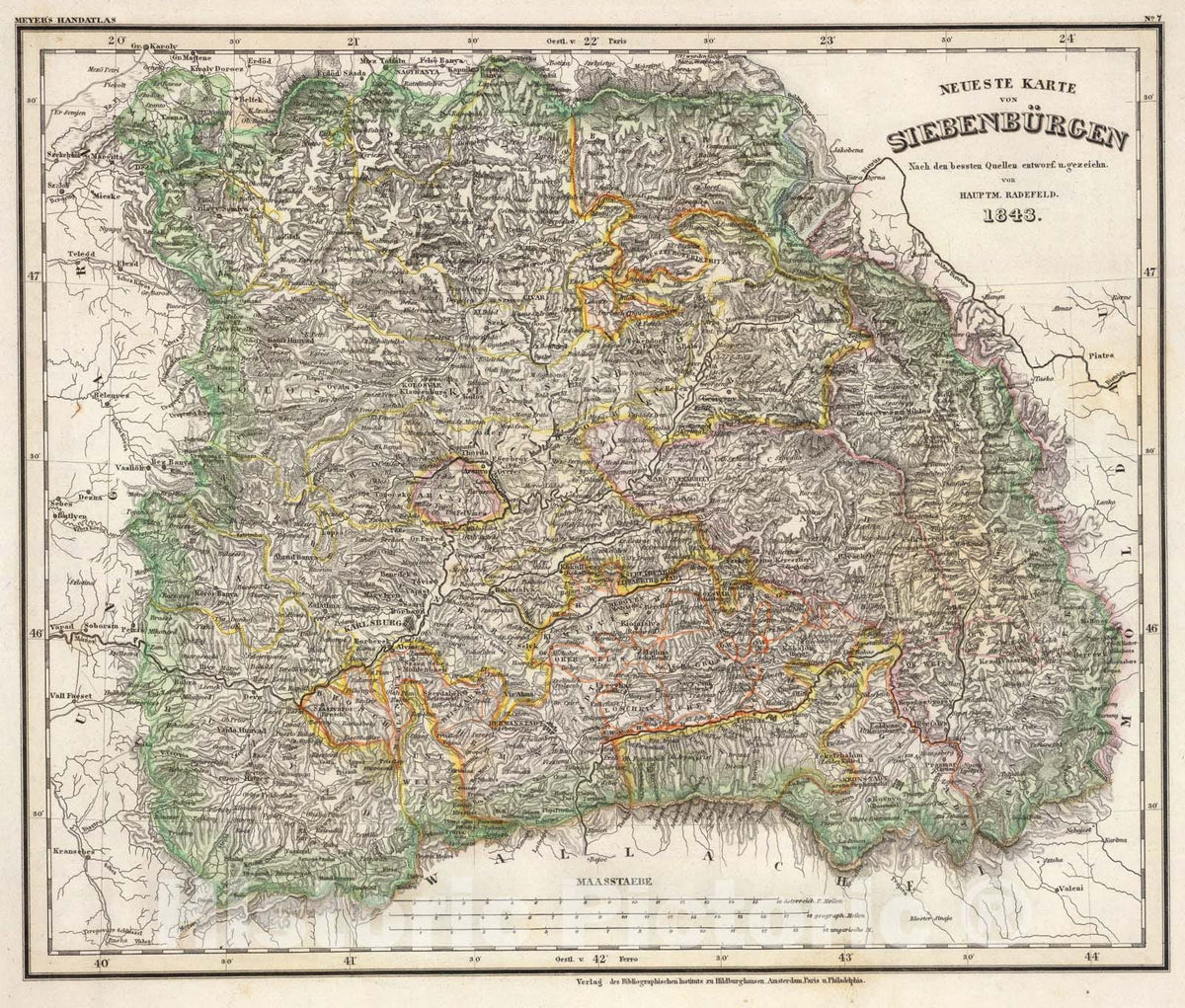 Historic Map : Siebenburgen., 1843, Vintage Wall Art