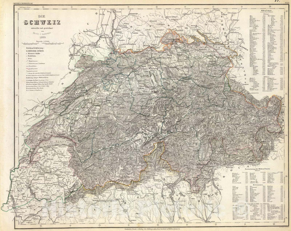 Historic Map : Die Schweiz., 1860, Vintage Wall Art