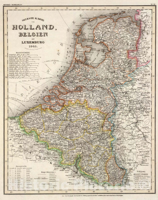 Historic Map : Holland, Belgien, Luxemburg., 1844, Vintage Wall Art
