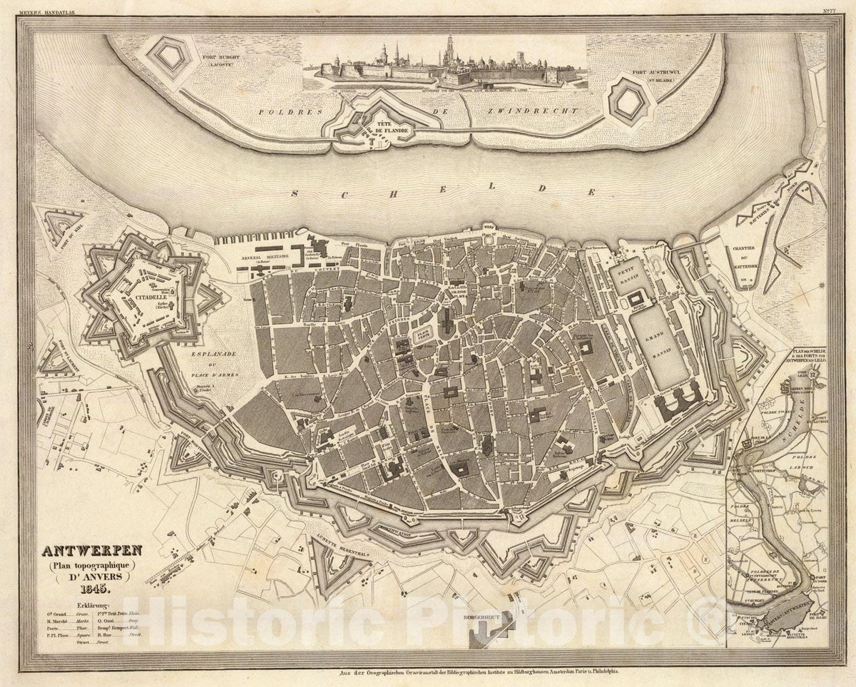 Historic Map : Antwerpen, Anvers., 1845, Vintage Wall Art