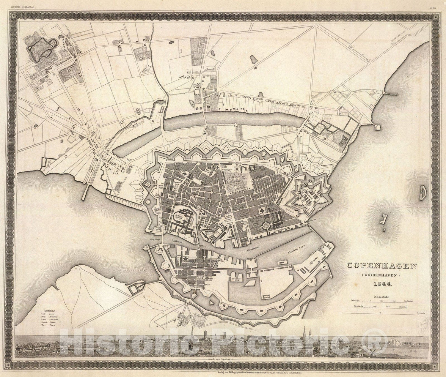 Historic Map : Copenhagen, Kiobenhaven., 1844, Vintage Wall Art