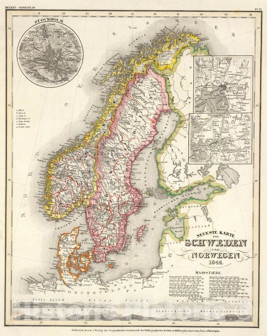 Historic Map : Schweden, Norwegen., 1844, Vintage Wall Art