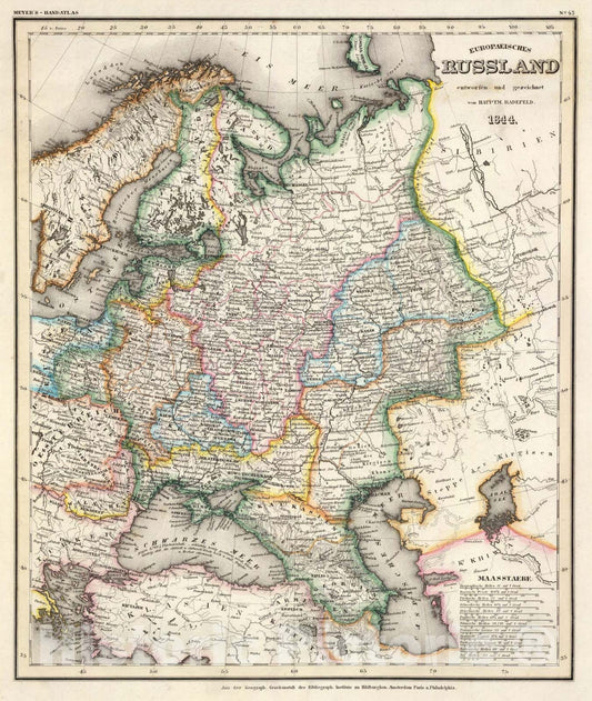 Historic Map : Europ. Russland., 1844, Vintage Wall Art